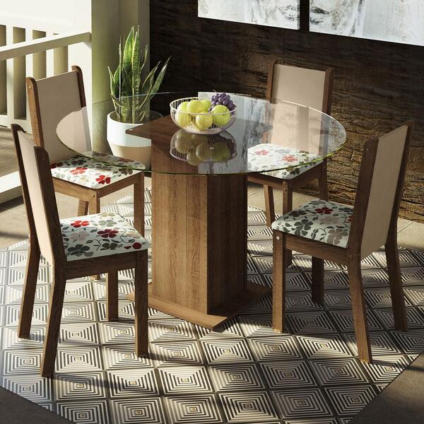 Conjunto Sala De Jantar Madesa Madu Mesa Tampo De Vidro Redon