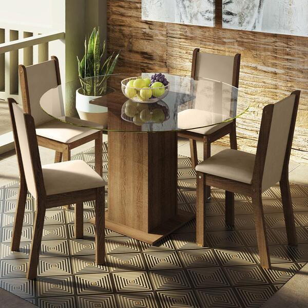 Conjunto Sala De Jantar Madesa Madu Mesa Tampo De Vidro Redon