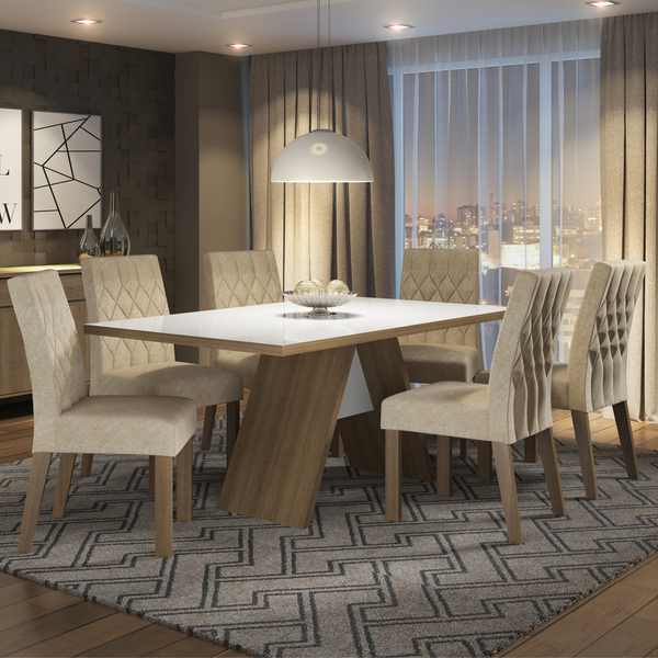Conjunto Sala de Jantar Madesa Nicole Mesa Tampo de Madeira c