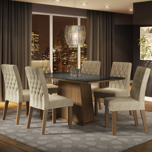 Conjunto Sala De Jantar Madesa Rafaela Mesa Tampo De Vidro Co