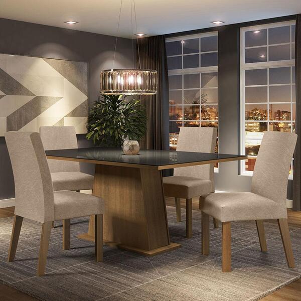 Conjunto Sala De Jantar Madesa Sabrina Mesa Tampo De Vidro Co