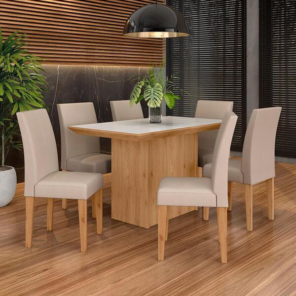 Conjunto Sala De Jantar Meli 6 Cadeiras Cinamomo - Móveis Ara