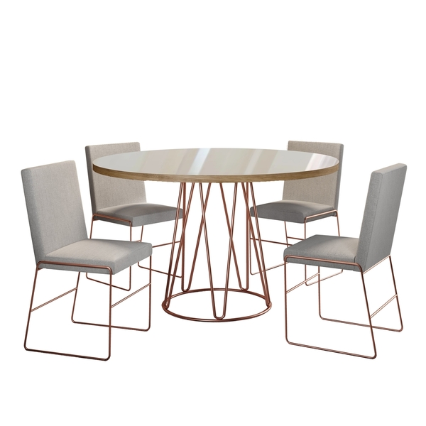 Conjunto Sala De Jantar Mesa 04 Cadeiras E Vidro Dubai Linho