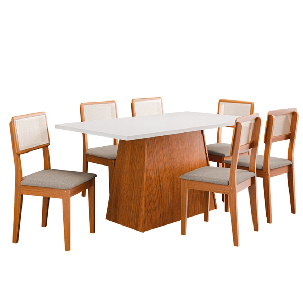 Conjunto Sala De Jantar Mesa 1,60m Trento 6 Cadeiras Santiago