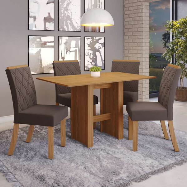 Conjunto Sala De Jantar Mesa 100 Cm 4 Cadeiras Carollina Casa