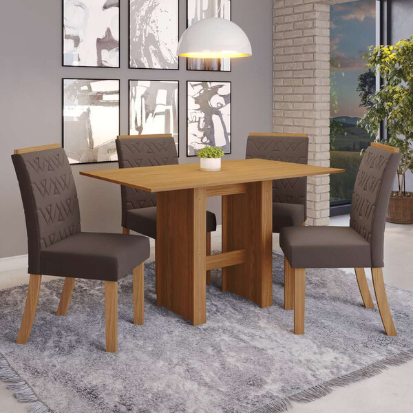 Conjunto Sala De Jantar Mesa 100 Cm 4 Cadeiras Lauana Casa 812
