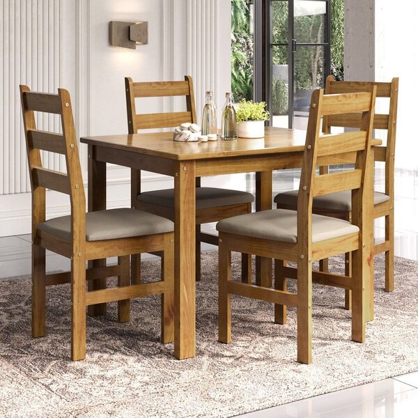 Conjunto Sala De Jantar Mesa 100cm E 4 Cadeiras Estofadas...