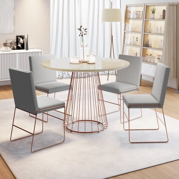 Conjunto Sala De Jantar Mesa 110cm Tampo Mdf Laqueado/vidro C