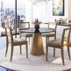 Conjunto Sala De Jantar Mesa 110x110cm Mdf/vidro Com 4 Cadeir