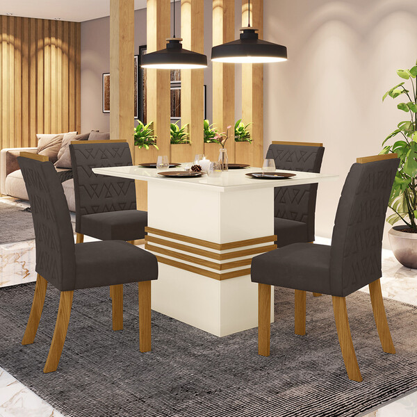 Conjunto Sala De Jantar Mesa 120 Cm Tampo Mdf 4 Cadeiras Meli