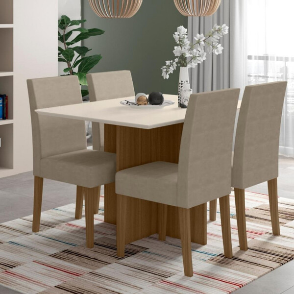 Conjunto Sala De Jantar Mesa 120cm Helo 4 Cadeiras Josi Polim