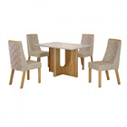 Conjunto Sala De Jantar Mesa 120cm Tampo De Vidro Dora Com 4