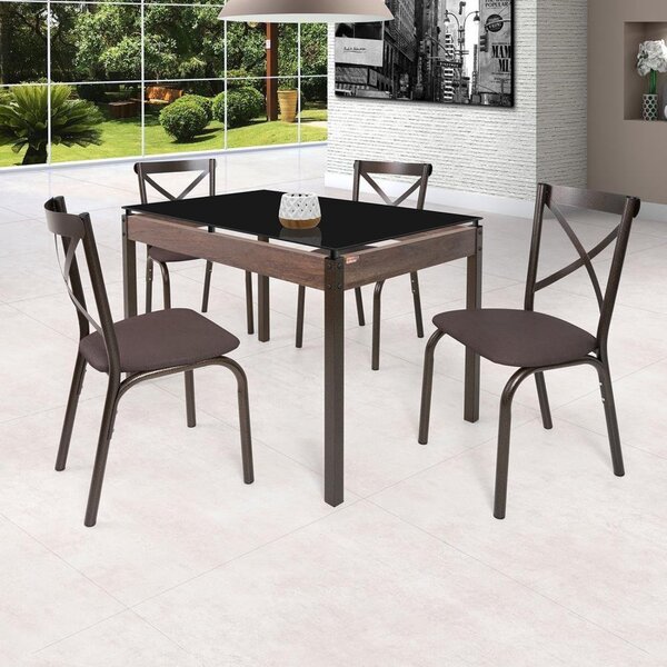Conjunto Sala De Jantar Mesa 120x75cm Tampo Vidro Com 4 Cadei