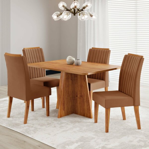 Conjunto Sala De Jantar Mesa 120x77,5cm Tampo Sem Vidro Com 4