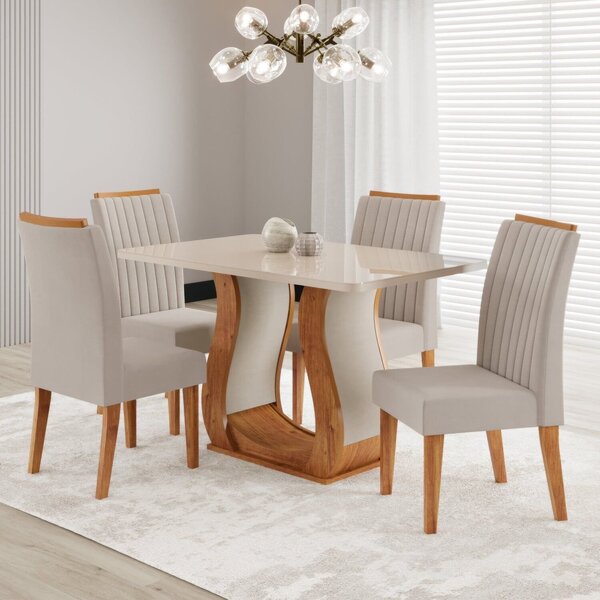 Conjunto Sala De Jantar Mesa 120x80,7cm Tampo Com Vidro 4 Cad