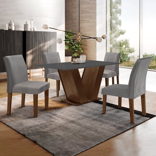 Conjunto Sala De Jantar Mesa 120x80cm Tampo Mdf Com 4 Cadeira