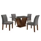 Conjunto Sala De Jantar Mesa 120x80cm Tampo Mdf/vidro Com 4 C