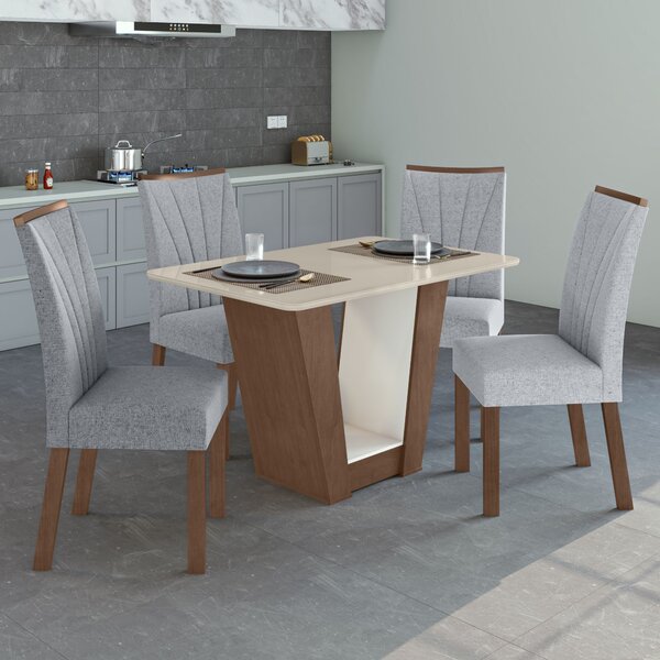 Conjunto Sala De Jantar Mesa 120x80cm Tampo Vidro/mdf Com 4 C