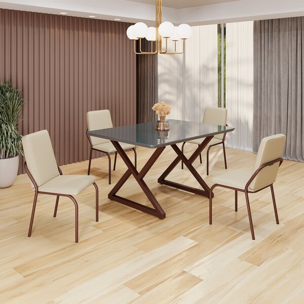 Conjunto Sala De Jantar Mesa 120x90cm Base Império Tampo Mdf