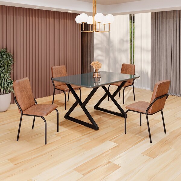 Conjunto Sala De Jantar Mesa 120x90cm Base Império Tampo Mdf