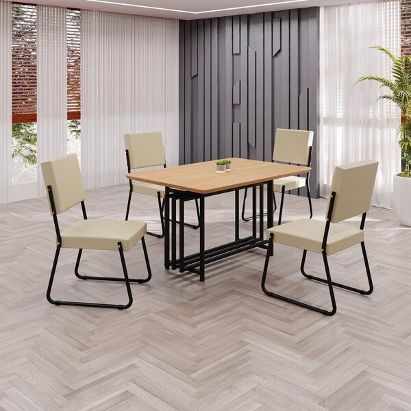 Conjunto Sala De Jantar Mesa 120x90cm Base Pérola Tampo Mdf N