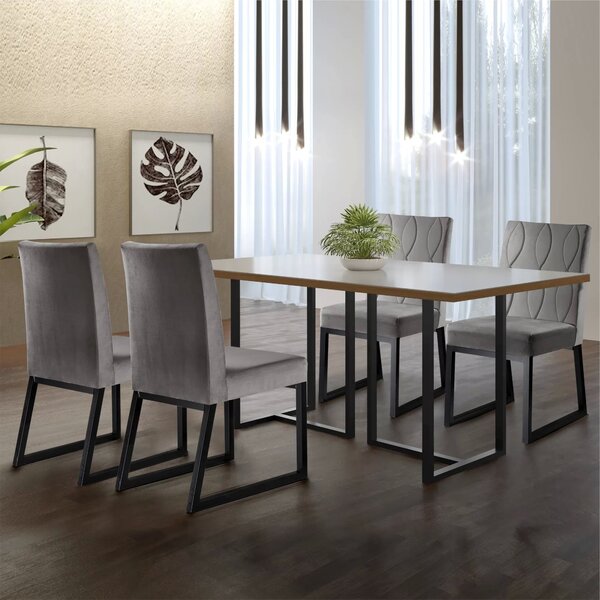 Conjunto Sala De Jantar Mesa 135cm Tampo Mdf Vidro 4 Cadeiras