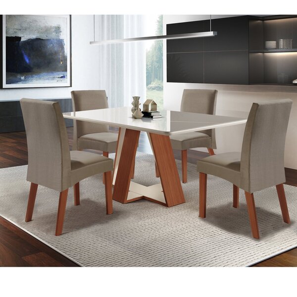 Conjunto Sala De Jantar Mesa 135x90cm Tampo Em Vidro Com 4 Ca