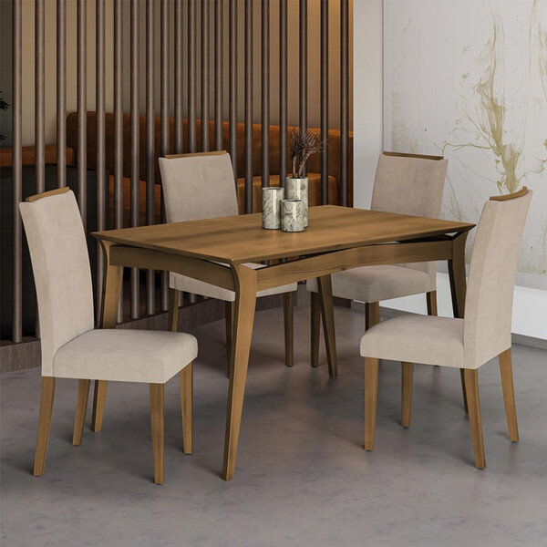 Conjunto Sala De Jantar Mesa 136cm 4 Cadeiras Opala Dobuê