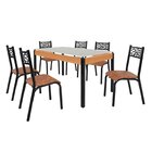 Conjunto Sala De Jantar Mesa 140cm X 77cm Tampo Vidro Com 6 C