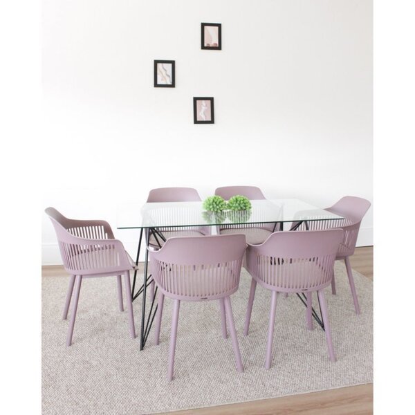 Conjunto Sala De Jantar Mesa 140x80cm Tampo Em Vidro Araçá Co