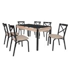 Conjunto Sala De Jantar Mesa 140x80cm Tampo Vidro Com 6 Cadei
