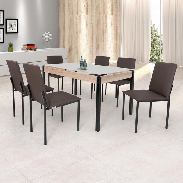 Conjunto Sala De Jantar Mesa 140x80cm Tampo Vidro Com 6 Cadei