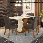 Conjunto Sala De Jantar Mesa 160 Cm Tampo Mdf Com Vidro 6 Cad