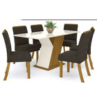 Conjunto Sala De Jantar Mesa 160 Cm Tampo Mdf Com Vidro 6 Cad