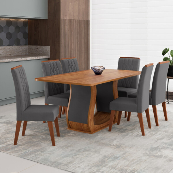 Conjunto Sala De Jantar Mesa 160cm Cabernet E 6 Cadeiras Cris