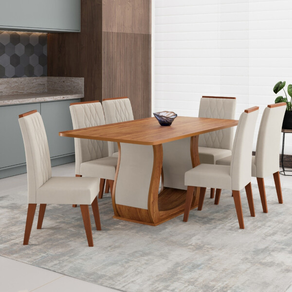 Conjunto Sala De Jantar Mesa 160cm Cabernet E 6 Cadeiras Cris