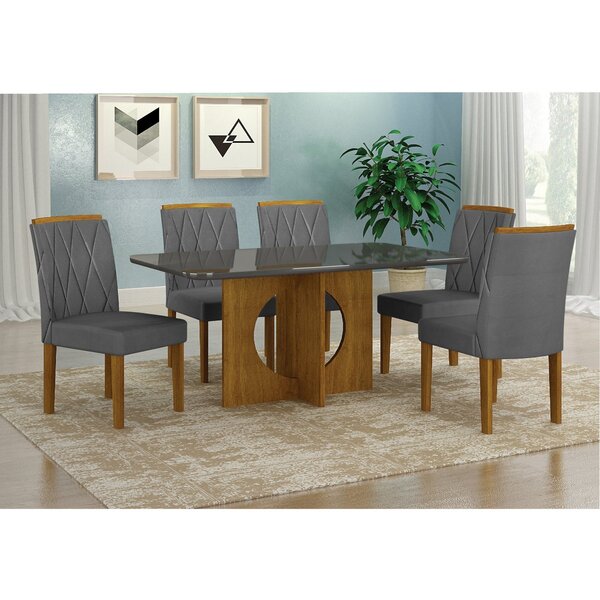 Conjunto Sala De Jantar Mesa 160cm Com 6 Cadeiras Lorena Leif