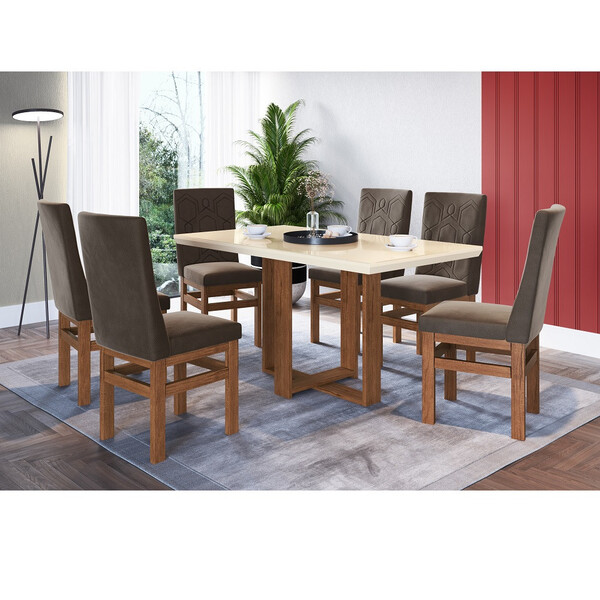 Conjunto Sala De Jantar Mesa 160cm E 6 Cadeiras Joli 170/26 Z