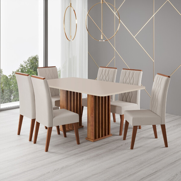 Conjunto Sala De Jantar Mesa 160cm Franc E 6 Cadeiras Cristal