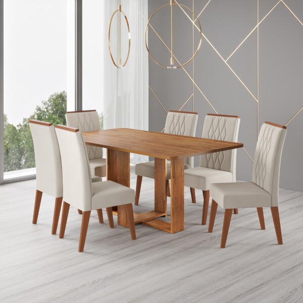 Conjunto Sala De Jantar Mesa 160cm Moscato E 6 Cadeiras Crist