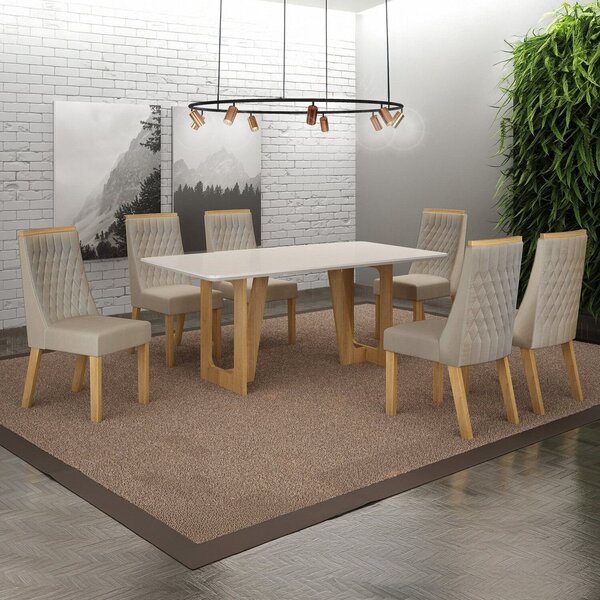 Conjunto Sala De Jantar Mesa 160cm Tampo De 2,5cm Com 6 Cadei