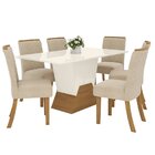 Conjunto Sala De Jantar Mesa 160cm Tampo Mdf Canto Reto Com 6