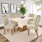 Conjunto Sala De Jantar Mesa 160cm Tampo Mdf Canto Reto Com 6