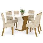 Conjunto Sala De Jantar Mesa 160cm Tampo Mdf Com Vidro 6 Cade