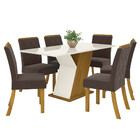 Conjunto Sala De Jantar Mesa 160cm Tampo Mdf Com Vidro 6 Cade