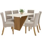 Conjunto Sala De Jantar Mesa 160cm Tampo Mdf/vidro Canto Arre