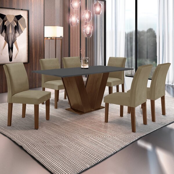 Conjunto Sala De Jantar Mesa 160x80cm Tampo Mdf Com 6 Cadeira