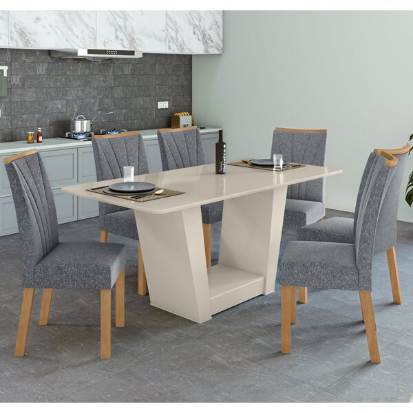 Conjunto Sala De Jantar Mesa 160x80cm Tampo Mdf Com 6 Cadeira