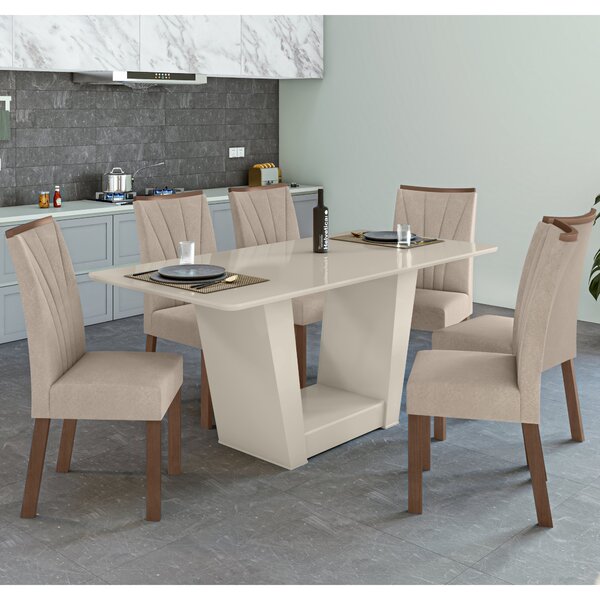 Conjunto Sala De Jantar Mesa 160x80cm Tampo Mdf Com 6 Cadeira