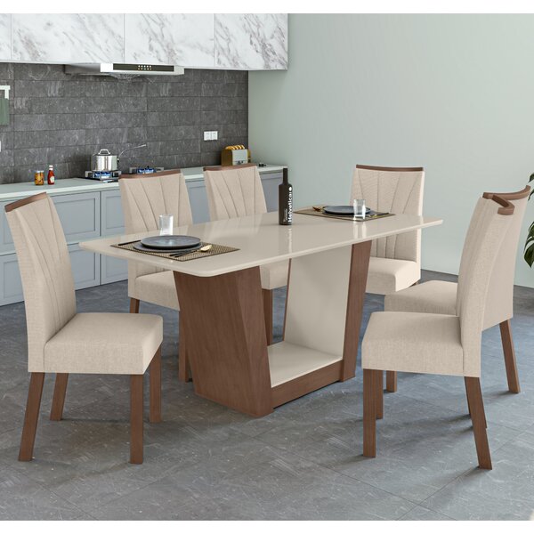 Conjunto Sala De Jantar Mesa 160x80cm Tampo Mdf Com 6 Cadeira